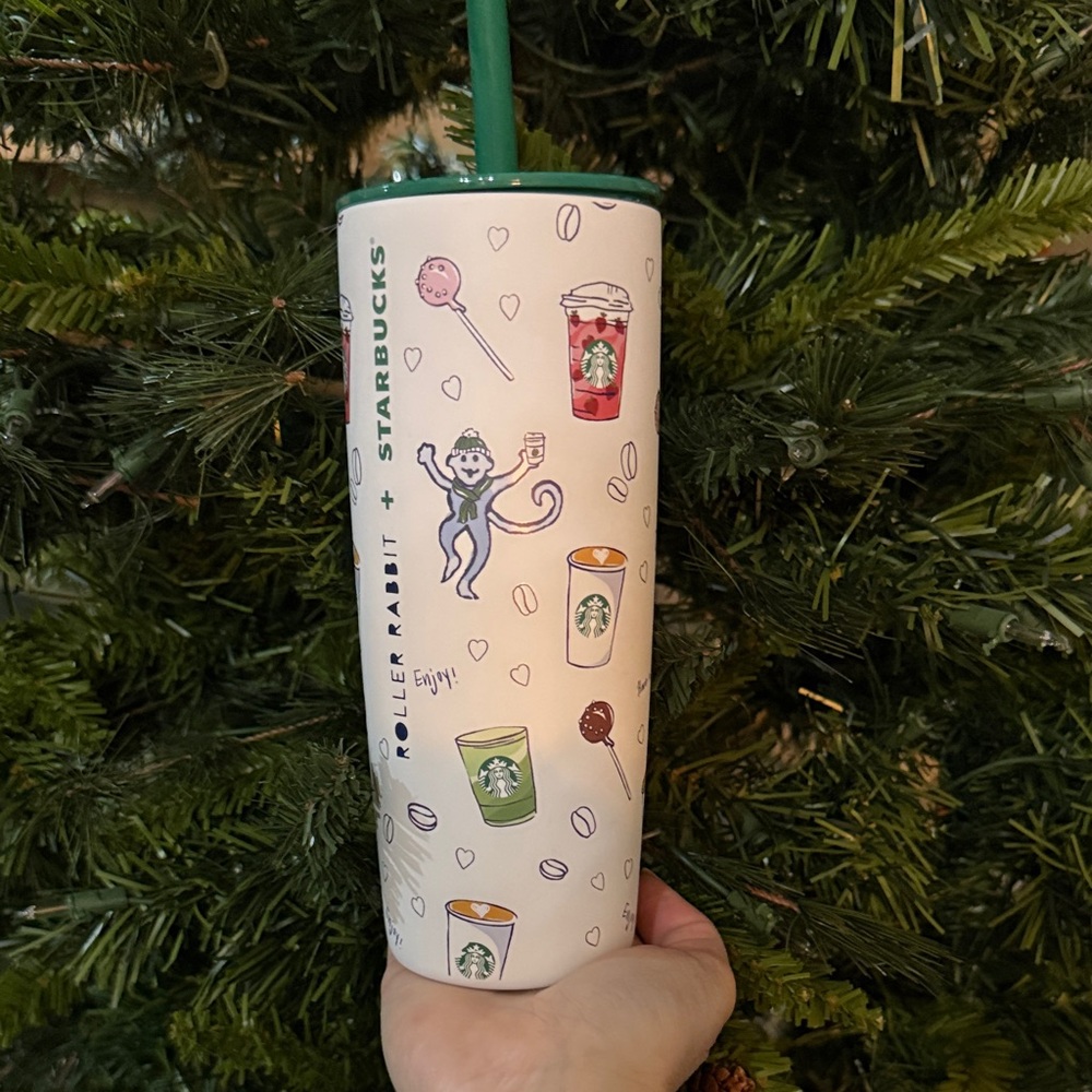 Starbucks x Roller Rabbit Tumbler with Green Straw and Playful Design